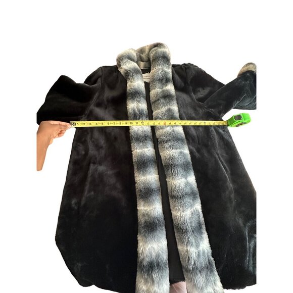 Scandinavian Faux Fur Coat Oversized Grey Striped Fox Mob wife Trim Sz 1X 90s - Picture 14 of 14